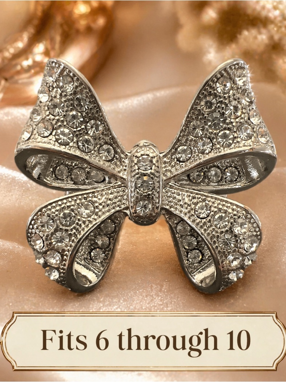 paparazzi Silver Crystal Bow Statement Ring